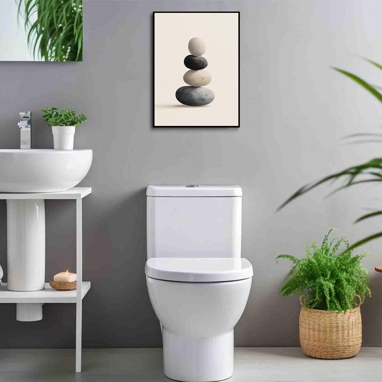 The Balanced Stone Canvas Wall Art Prints Posters Painting Framed Artwork Black White Wall Decor Modern Minimalist Zen Abstract Style Living Room Bedroom Kitchen Dining Office Home Gifts 12x16 Inches