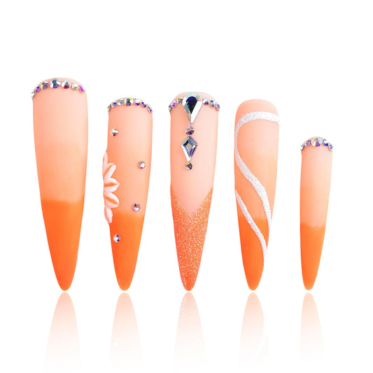 Tmani 10pc/set Extra Long Handmade Press On Nail Hot Girl's Long Ballet Nails Pointed Nail Full of Diamond Glitter Decoration Fake Nails Suitable For Girls Festival Parties and Birthday Gift (235,M)