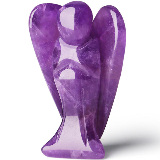 QINJIEJIE Amethyst Crystal Angel Crystals Healing Stones Guardian Angel Statue Pocket Gemstone Stocking Stuffers Purple Decor Polished Cute Carved Angel Figurine Spiritual Purple Gifts for Women Men