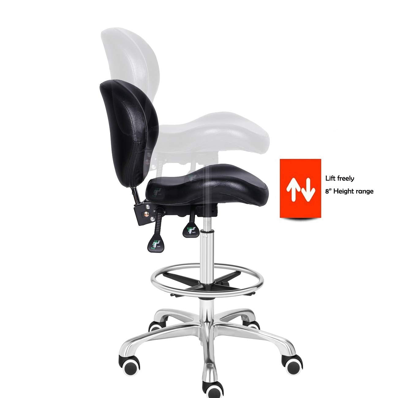 Kaleurrier Adjustable Stool Drafting Chairs: Tall Office Chair for Standing Desk with Backrest & Foot Rest - Ergonomic Drafting Stools with Rolling Wheels for Shop Studio Dental Salon Home(Black)