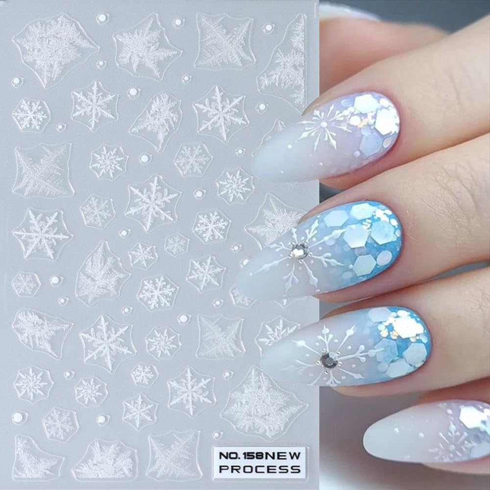 Christmas Nail Art Stickers, Snowflake Nail Decals 3D Self-Adhesive Snowflake Santa Claus Snowmen Winter Nail Design DIY Christmas Nail Decoration for Party(6Sheets)
