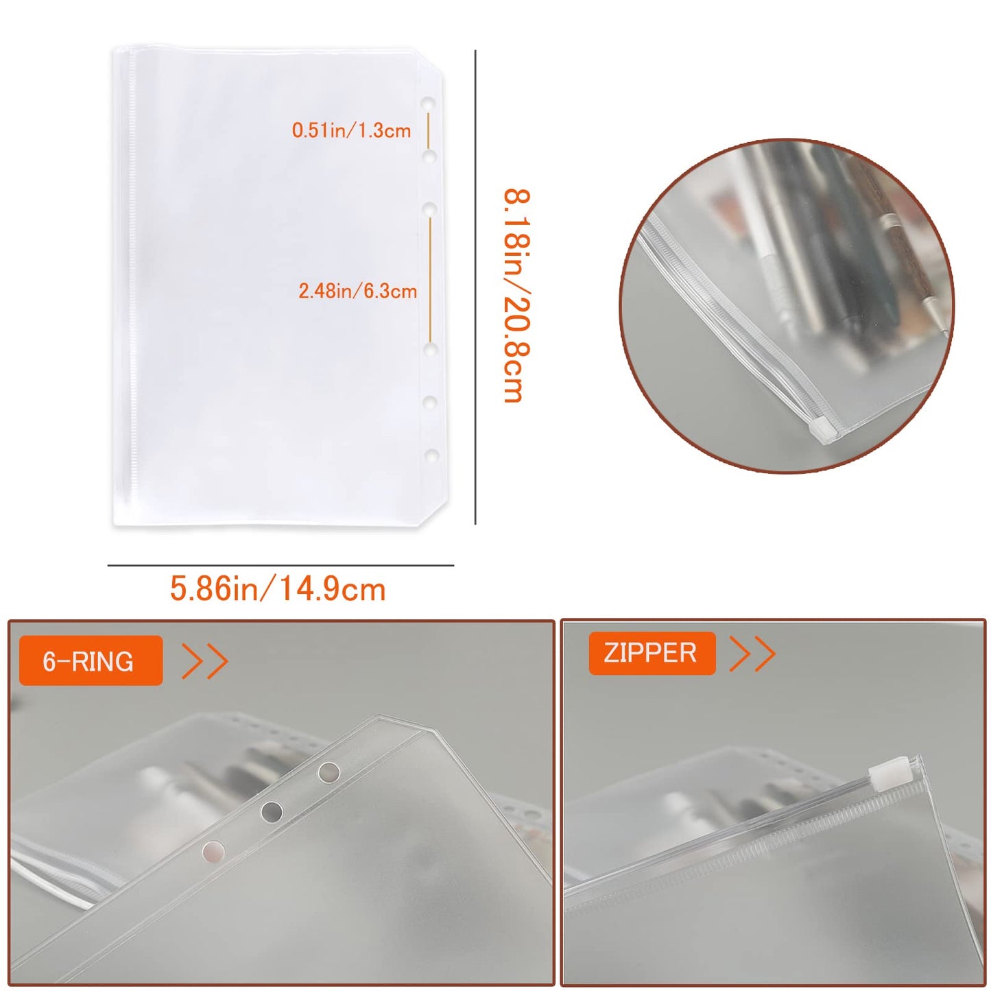 DY.2ten A5 6-Hole Binder Notebook Refills Set - 135 Sheets (270 Pages) Graph Paper + 2pcs A5 Zipper Binder Pockets + 5 Pcs A5 Dividers + Index Note Tabs + index with date + Ruler