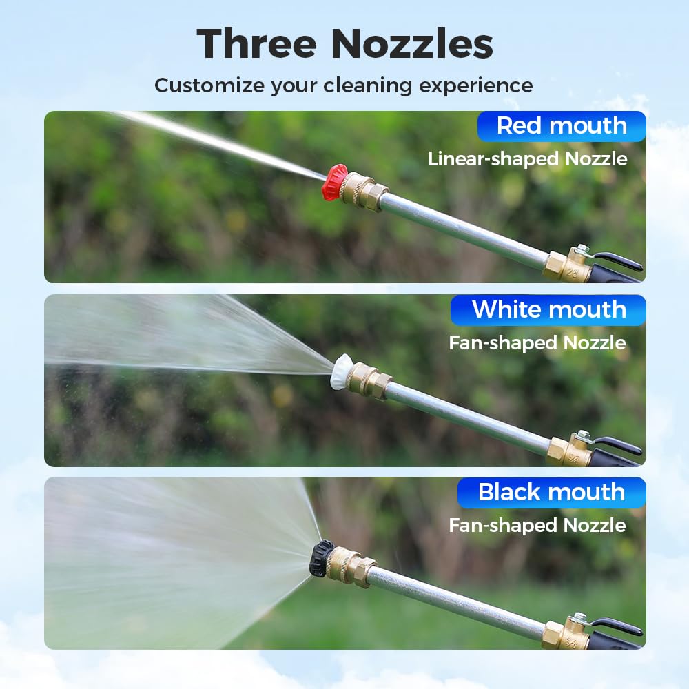 Jet Nozzle Power Washer for Garden Hose with 3 high-pressure nozzles, 2026 New Pressure Washer, Turn Any Hose Into a High Pressure Water Jet for Patio Garden Outdoor Cleaning (Black)
