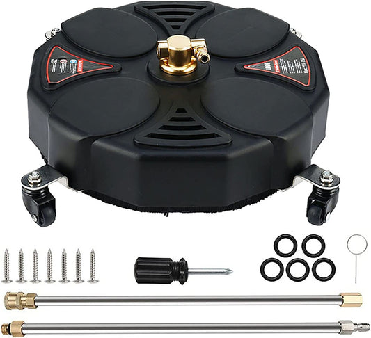 TRELVEX 13 Inch Pressure Washer Surface Cleaner Attachment with Wheels, with 2 Power Washer ExWands and 2 Replacement Nozzles, 3600 PSI