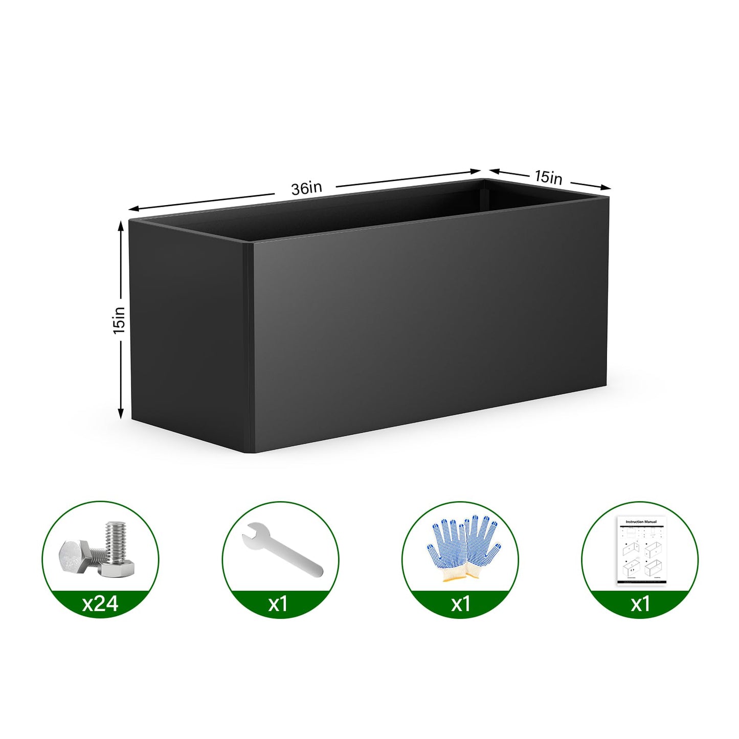 Metal Planter Box - Heavy Duty Rectangular Trough, All-Weather Rust-Resistant Design with 6 Drainage Holes | Large 36x15x15 Inch for Patio, Porch & Garden | Black