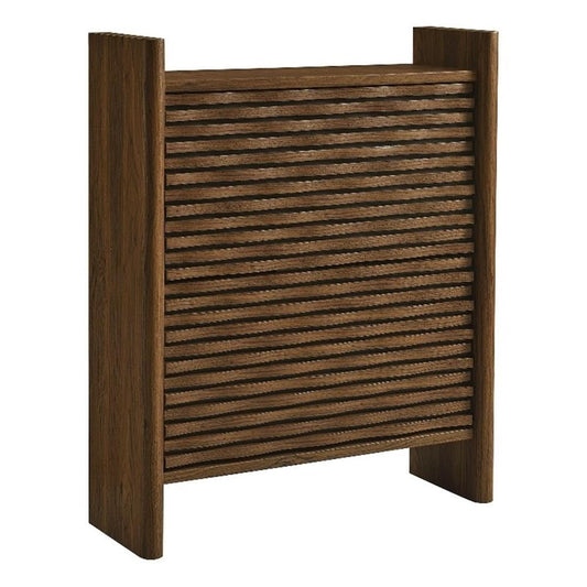 Modway Emric 35 Inch Wave Shoe Storage Cabinet in Walnut – Modern Slatted Front Shoe Rack Cabinet with 2 Flip Drawers for Entryway, Hallway, or Bedroom