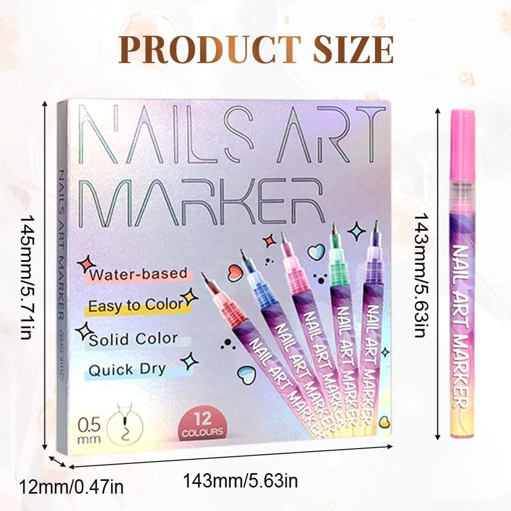 DIY Nail Art Design Tools, 12 Colors Nail Art Pens Set, Professional Nail Art Marker Pens for 3D Painting and Dotting