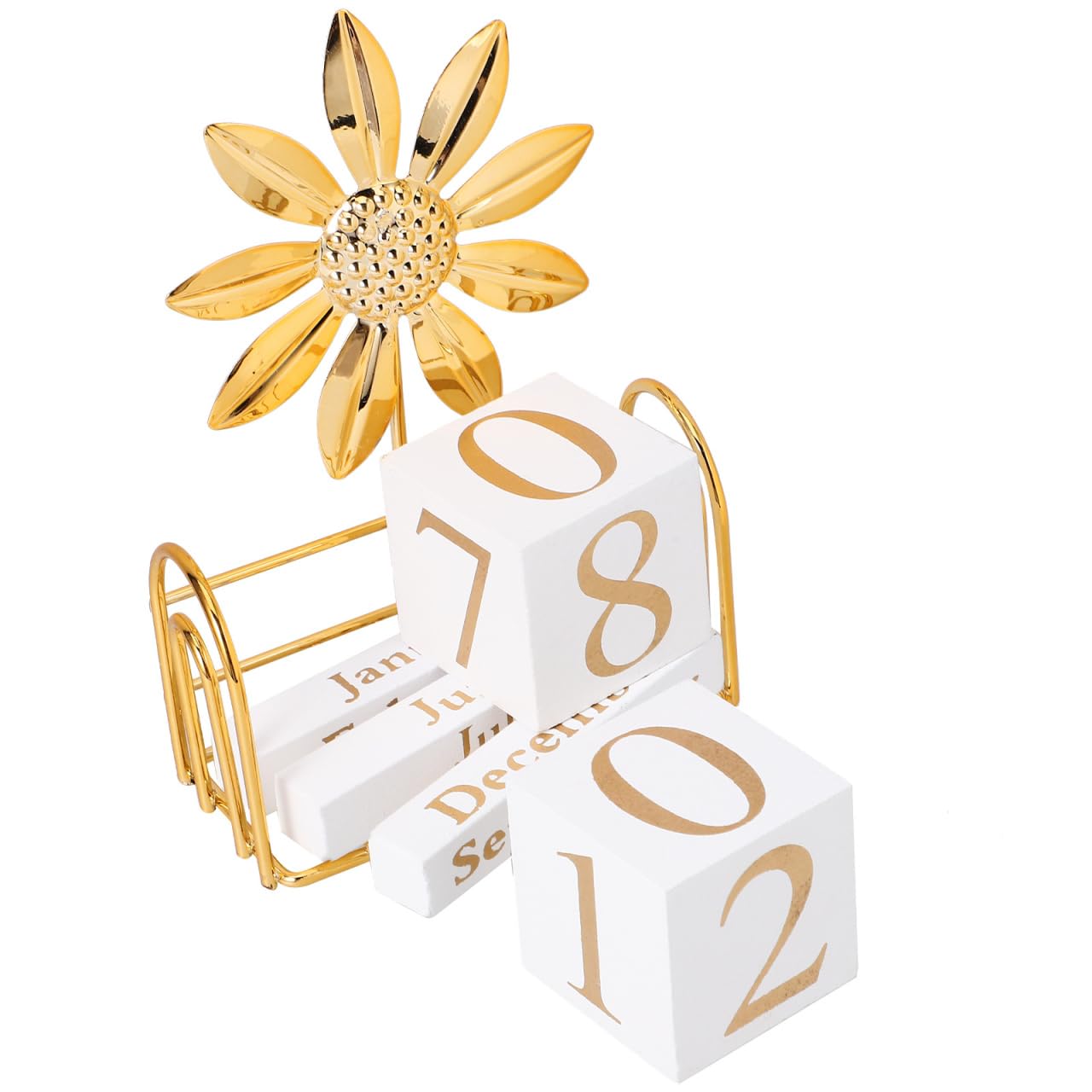 SUPVOX Wooden Perpetual Calendar Blocks for Desk, Office, Home Decor, Adjustable Wood Month Date Display Blocks, Sunflower Design, 4.72 X 3.54 X 1.57 Inches