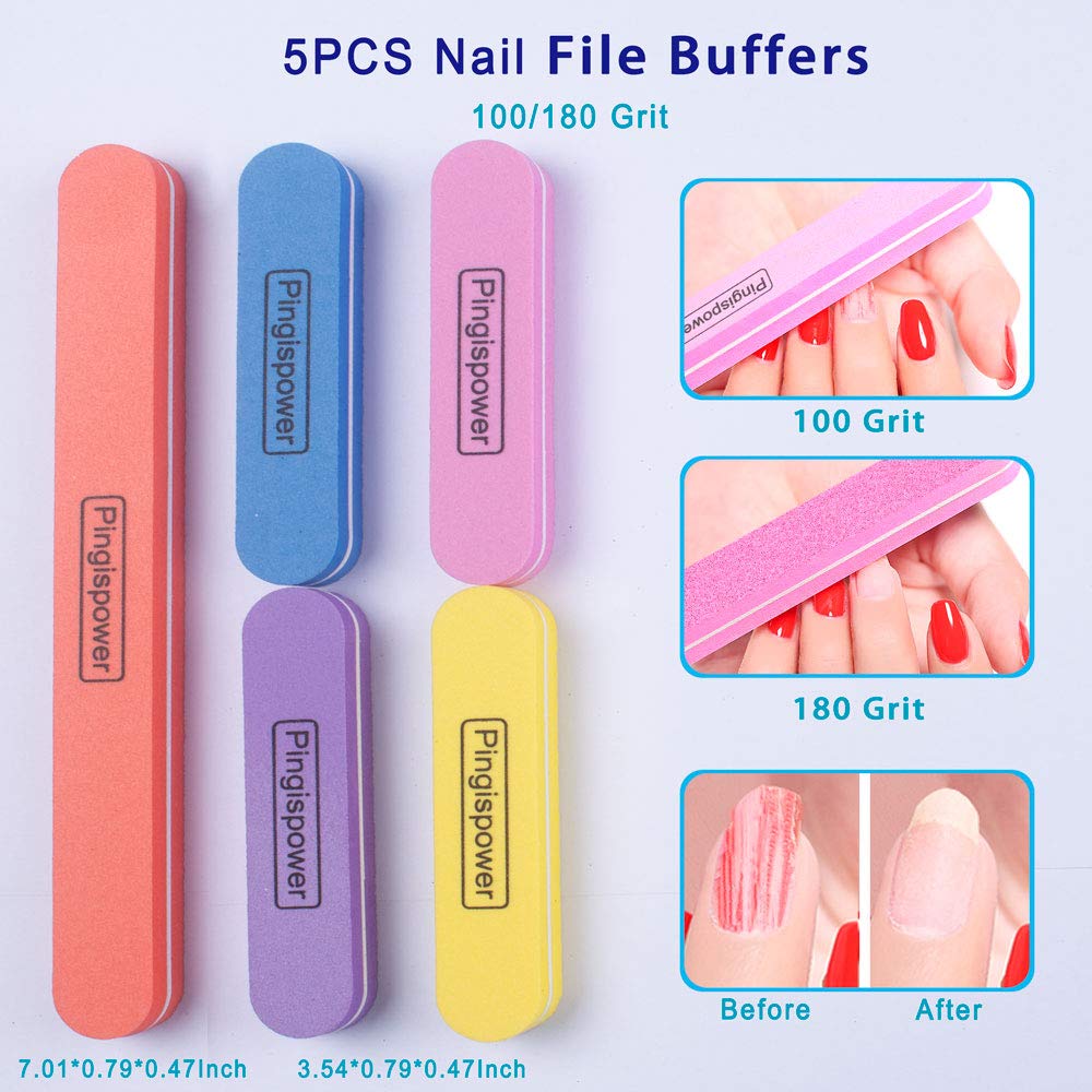 Pingispower Nail Files and Buffers, 20PCS Professional Nail File & Nail Polishing Buffer Block for Natural Nails, 100/180 & 600/3000 Grit Double Sided & Reusable Manicure Kit for Women at Home Salon