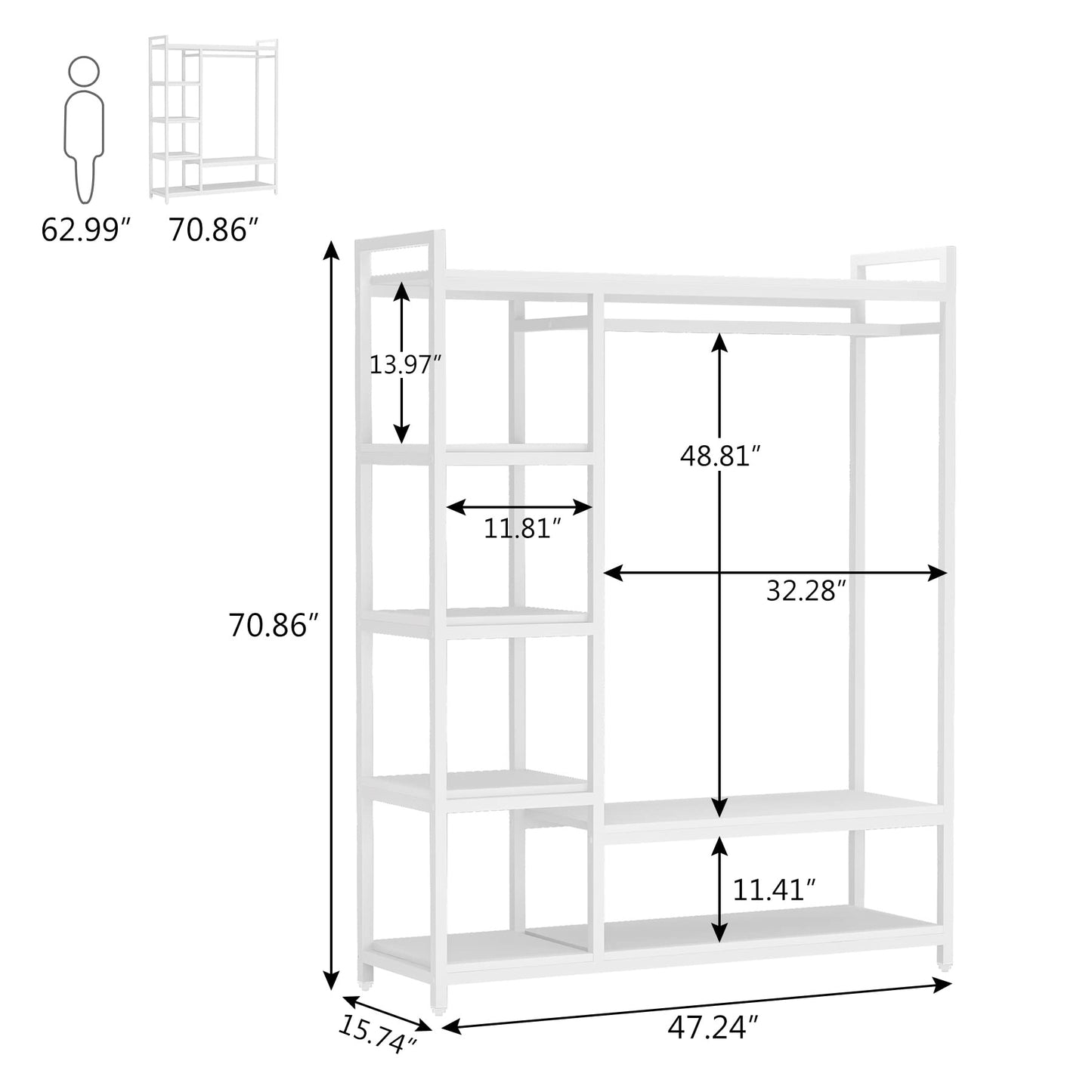 LITTLE TREE Free Standing Wood Closet Clothes Rack,Heavy Duty Grament Rack with Shelves,Hanging Racks for Clothes Clothing Rack for Bedrom,Wardrobe Closet Organizer,350 lb Capacity