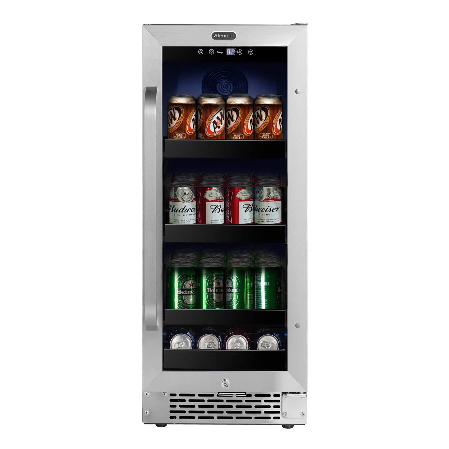 Whynter BBR-838SB Built-in Under Counter 15 inch Beverage Refrigerator and Cooler Fridge with Glass, Lock, Reversible Door, Digital Control and Carbon Filter, 3.0 cu. ft, Stainless Steel, 112 Capacity