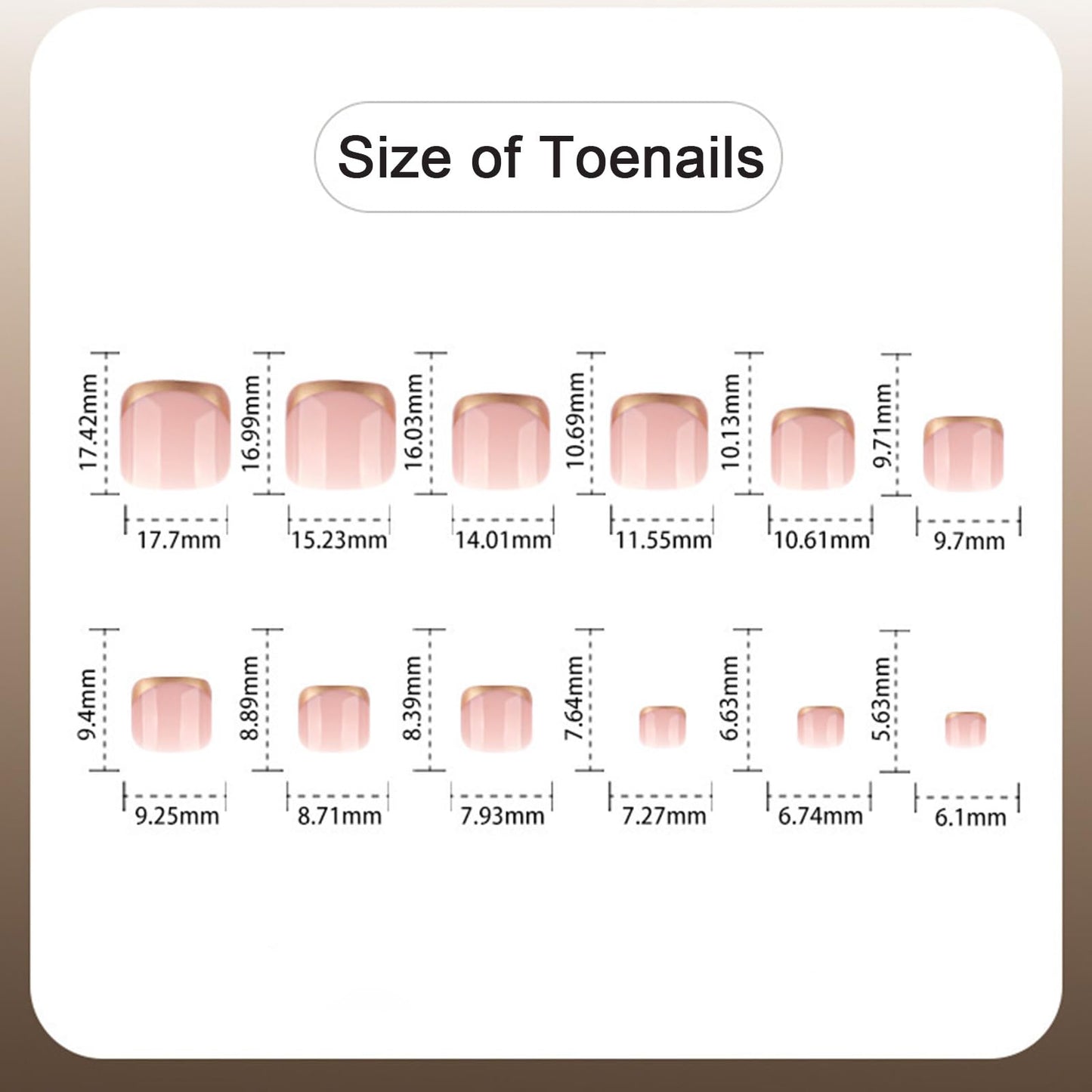 Gold French Tip Press on Toenails Short Square Fake Toe Nails Glossy Acrylic Toe Nail Press ons Reusable Toenails Press on Nails Artificial Glue on Toe Nails for Women 24Pcs
