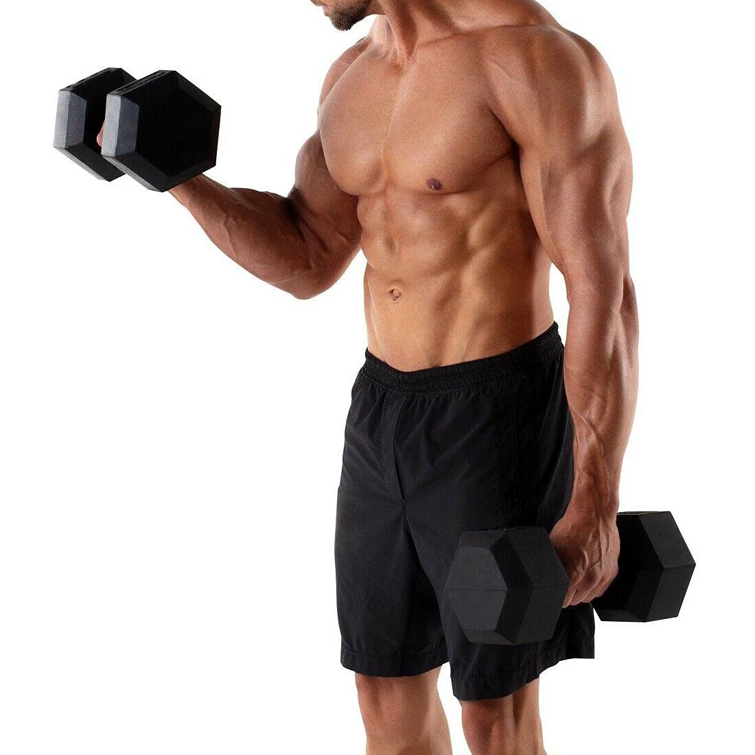 Hex Dumbbells Rubber Coated Cast Iron Hex Black Dumbbell Free Weights for Exercises 12 Pounds/Pair