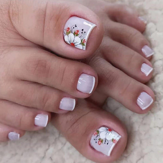 Artificial Acrylic Fake Nails for Toe, Full Cover Reusable False Toenails with Designs, Stick on Toenails for Women, Toe Press on Nails with Designs, Peel and Stick Nail Polish Designs for Toe