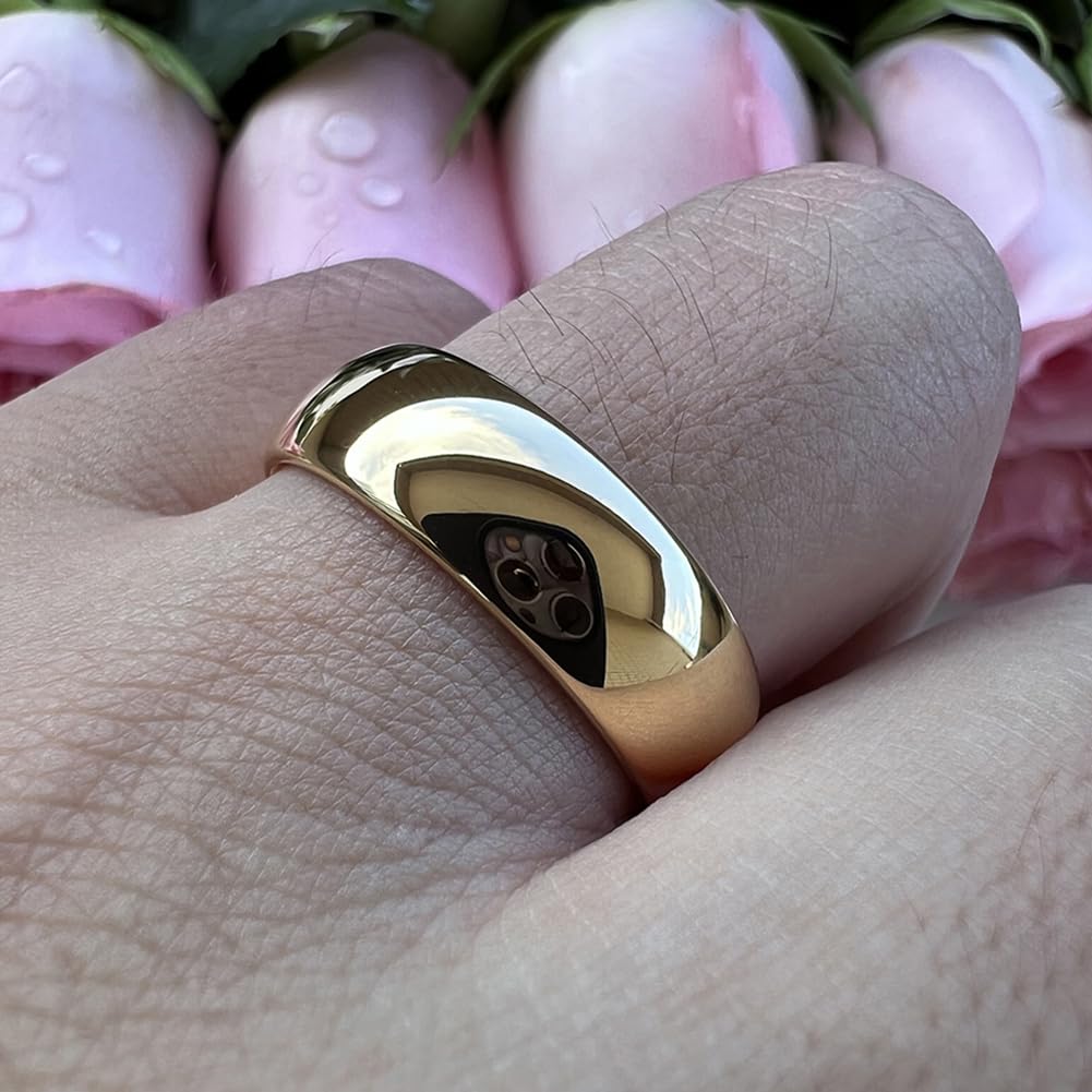 TUTISS 7mm Gold Tungsten Rings for Men Women Engagement Wedding Bands Domed Polished Comfort Fit Size 12