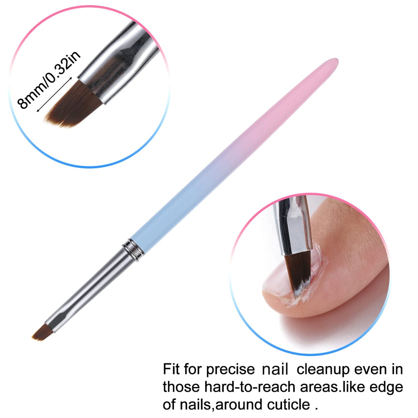 INENK 2PCS Round&Angled Nail Art Clean Up Brushes for OPI Nail Polish Remover + 6PCS Gold Nail Liner Brushes for Detail Painting Design Fine Lines Drawing, 5/7/9/11/15/25mm