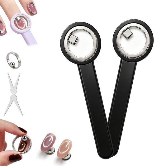Ring-Shaped Cat Eye Magnet for Nails, Hollow Magnetic Design Circle Cat Eye Magnet for 3D Halo French Tip Nail Art, Home Salon DIY Manicure Tool (2Pcs-Black)