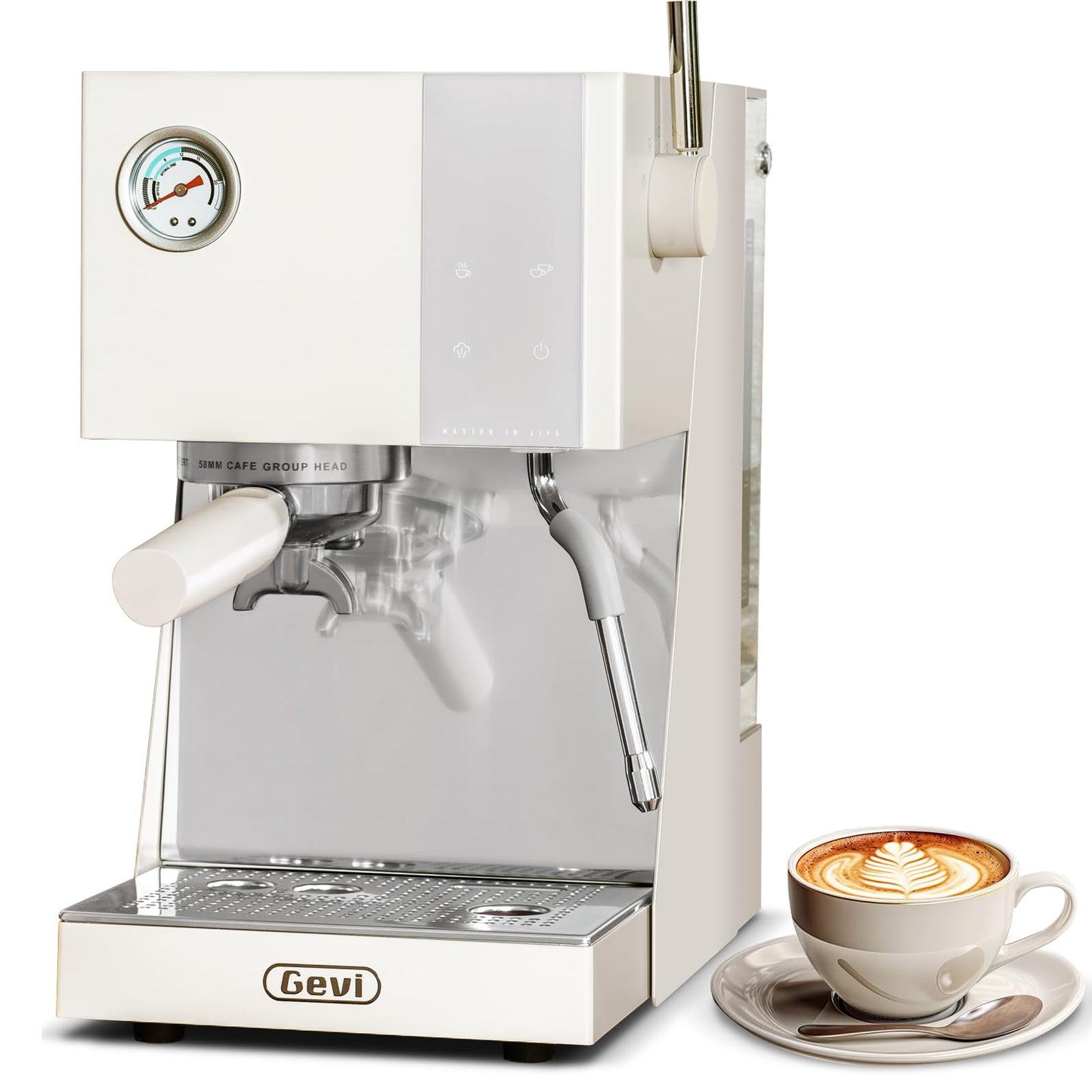 Gevi Espresso Machine with OPV, 20Bar Espresso Maker with Milk Frother Steam Wand, Dual Display, 58mm Portafilter, Stainless Steel Espresso Machines for Espresso/Latte/Cappuccino, White