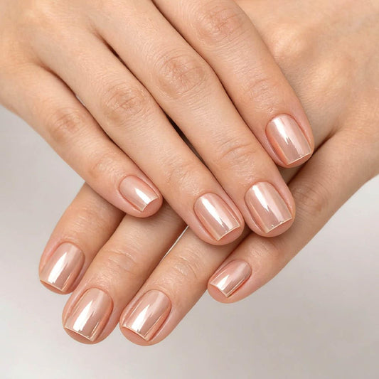 30Pcs Nude Press on Nails Short Square Fake Nails Nude Chrome False Nails Solid Color Glue on Nails Glossy Mirror Full Cover Acrylic Nails for Women Manicure Nail Decoration 24Pcs