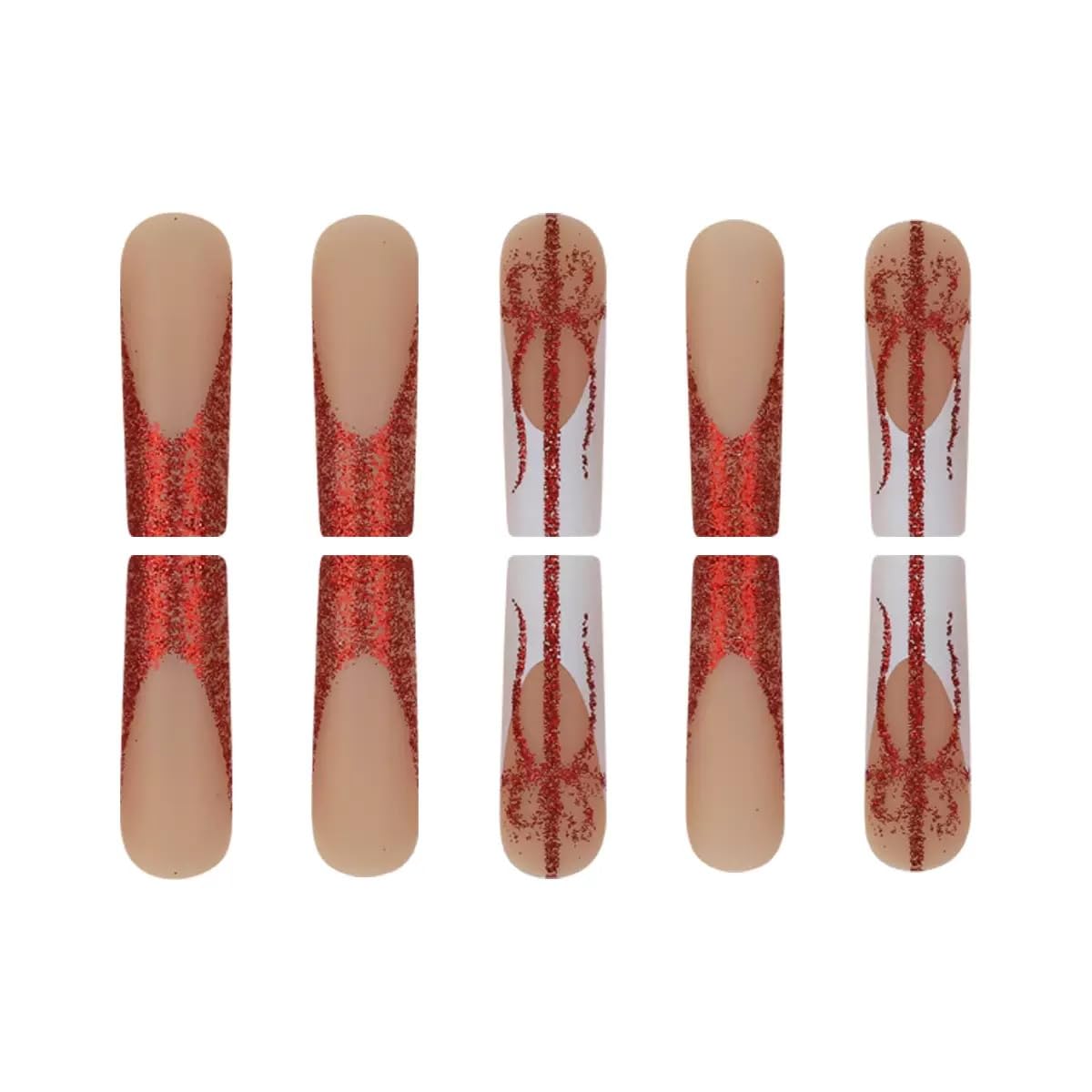 Long Press on Nails Square - Red French Tip Fake Nails with Bow Design - Glitter False Nails Press ons - for Women Manicure 24 Pcs