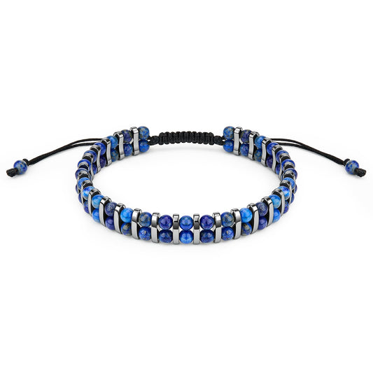MAIYIDACK Double Row Lapis Lazuli Hematite Energy Art Jewelry, 3-in-1 Triple Protection Bracelet for Intuition & Wisdom, Spiritual Men & Women, Reiki Healing Gift (Lapis Lazuli)
