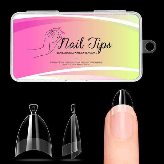 Ranrose Short Almond Nail Tips 240PCS Half Matte Soft Gel Nail Tips 12 Sizes Short Almond Half Cover False Nails with Handles for Press on Nails Extension Art Home & DIY Nail Salon with Box
