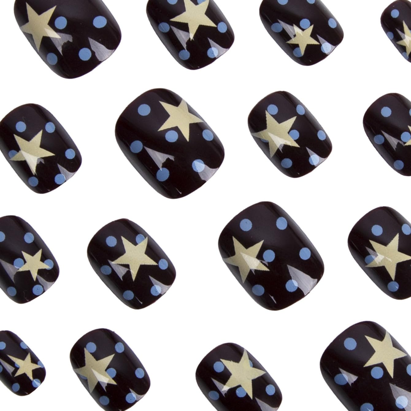 CTTHNBD Short Press on Nails Round - Dark Blue Fake Nails with Star Spot Design - Independence Day False Nails for Women - 24 Pcs