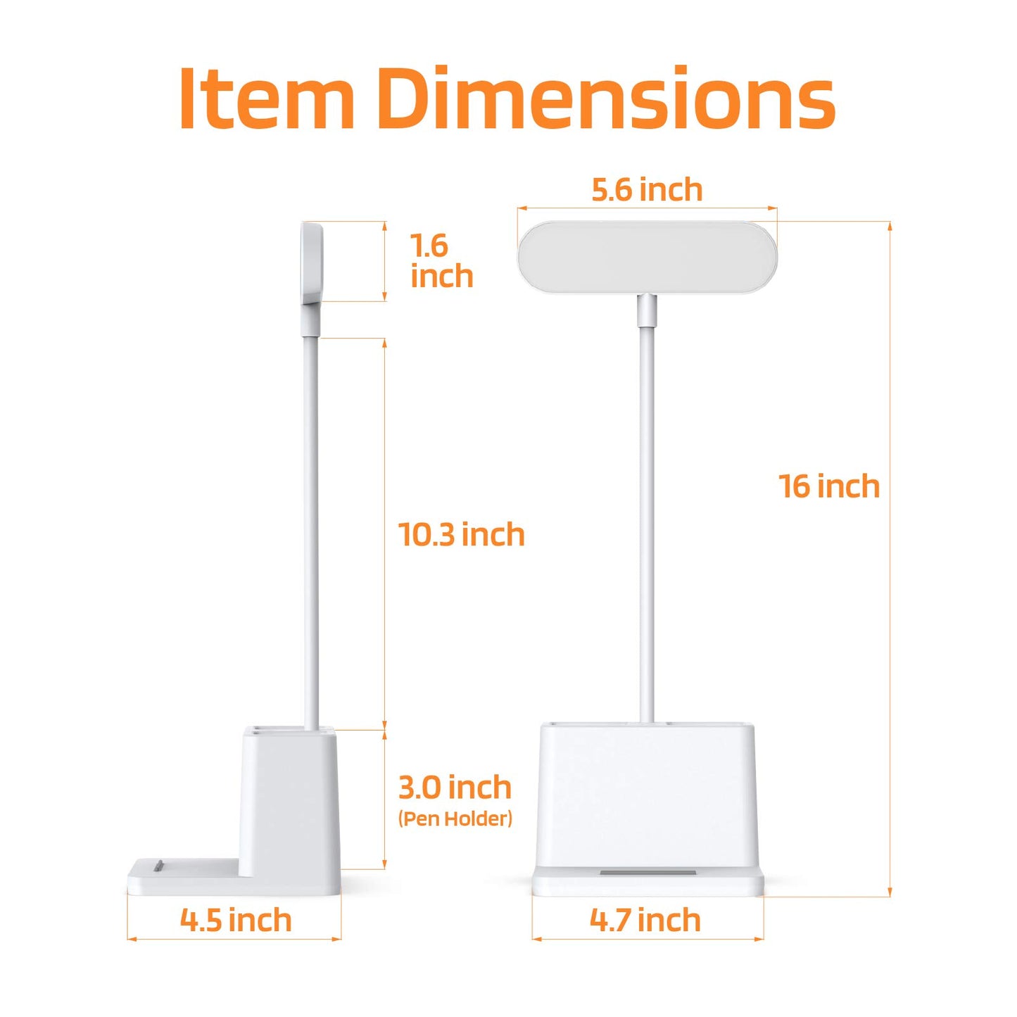 AXX Rechargeable Small Desk Lamp for Home Office Bedroom, Study Table Light for Kids Teens, White, LED, Pen Holder, Mini, Gooseneck, College Dorm Room Lighting for Computer Keyboard Desktop Task