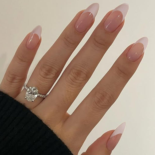 24Pcs White French Tip Press on Nails Almond Medium Fake Nails Glossy Glue on Nails Press ons Daily Wear Simple Nude Stick on Nails for Women Girls