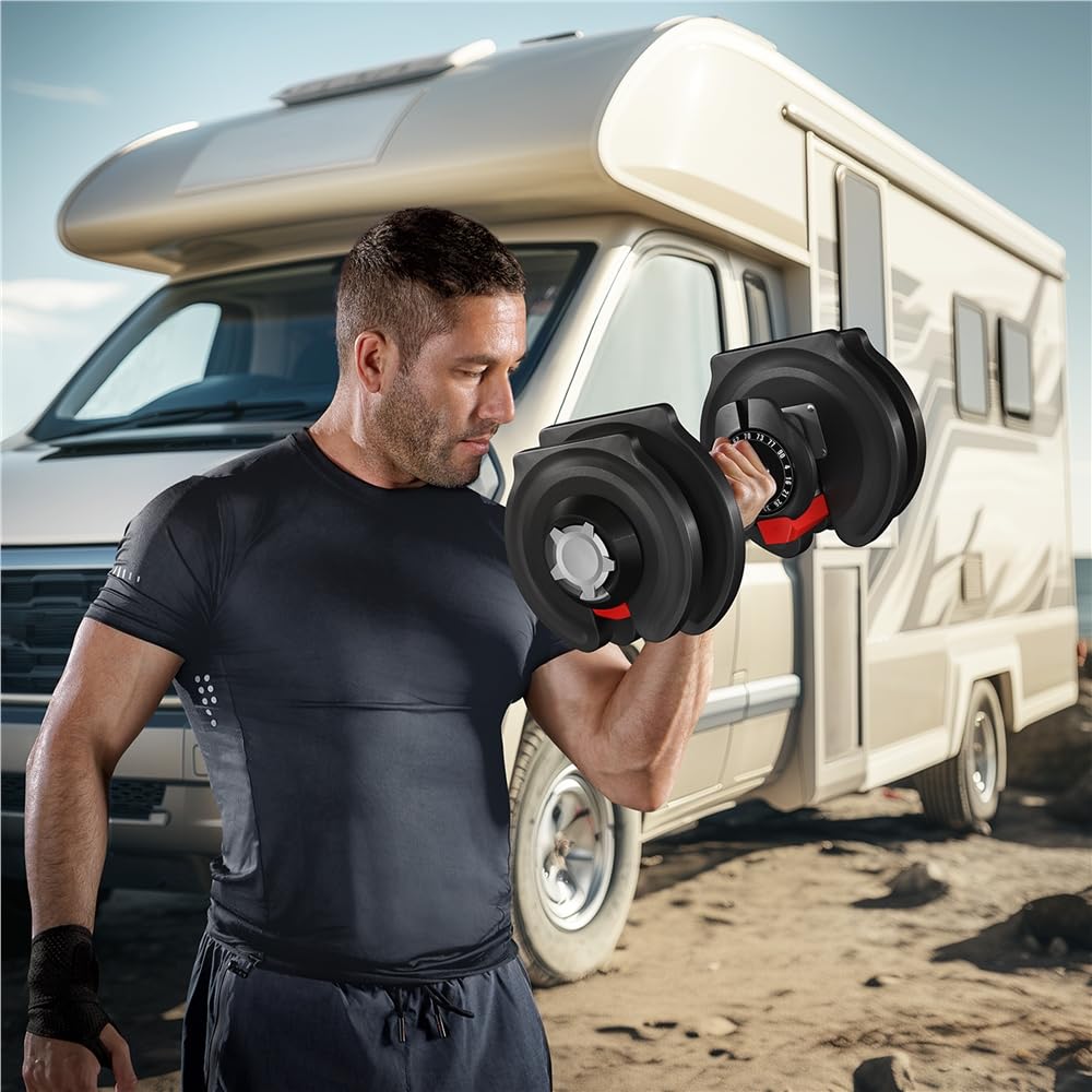 Yaheetech Adjustable Dumbbells Set 52.5LB Adjustable Dumbbells Pair Fast Adjust Weight 2PCS