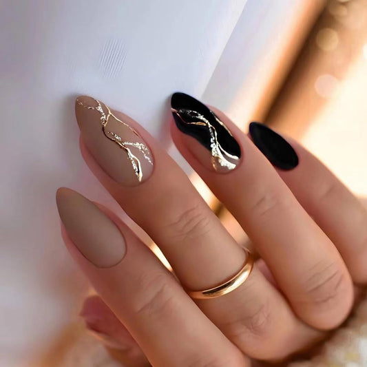 TOGZOM Almond False Nails, Gray, Medium Press on Nails, 24 Pieces, Glossy Finish, Acrylic, for Women Decoration