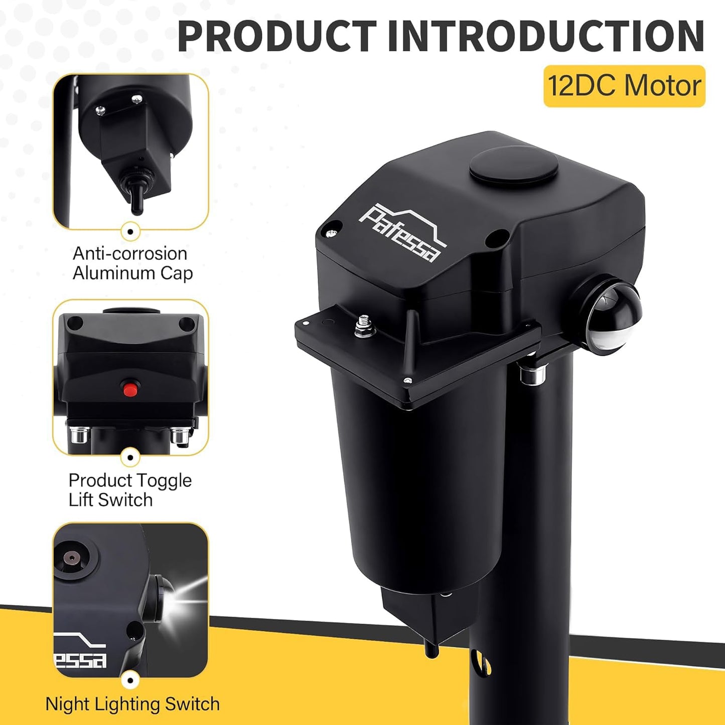 Pafessa 12V Electric A-Frame Trailer Tongue Jack with 7 Way Plug, 3500lb Lift Capacity 18” Travel Add 4.5” with The Drop Foot, Protective Cover Included