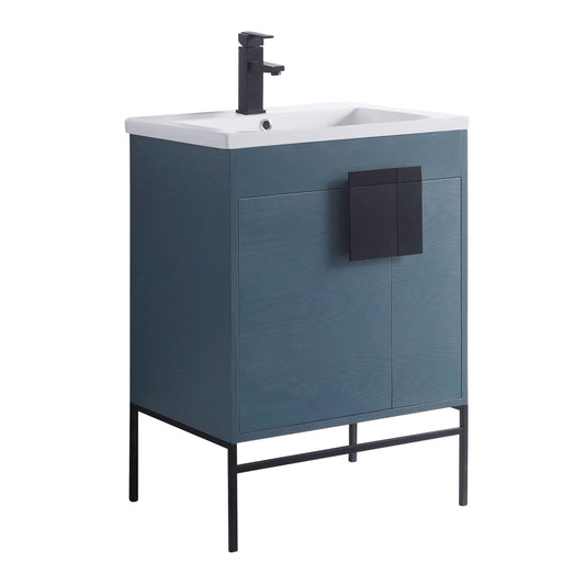 Fine Fixtures 24 Inch Bathroom Vanity with Sink, Vitreous China Gray Sink, Black Matte Hardware, Elegant Bathroom Vanities for Modern Homes, Easy Installation