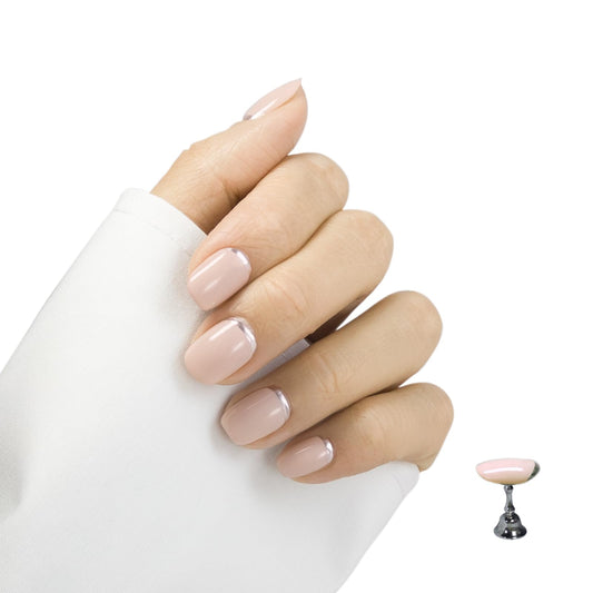 Press On Nails, Handmade Gel Fake Nails with Toolkit, 24Pcs Reusable False Nails for Women, Extra Short Nails (Short squoval nude french)