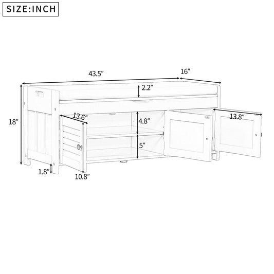 Entryway Bench, Storage Bench with 3 Shutter-Shaped Doors and Flip-Open Storage Box, Shoe Bench with Adjustable Shelves and Removable Seat Cushion, Shoe Rack for Hallway, Living Room, Espresso.