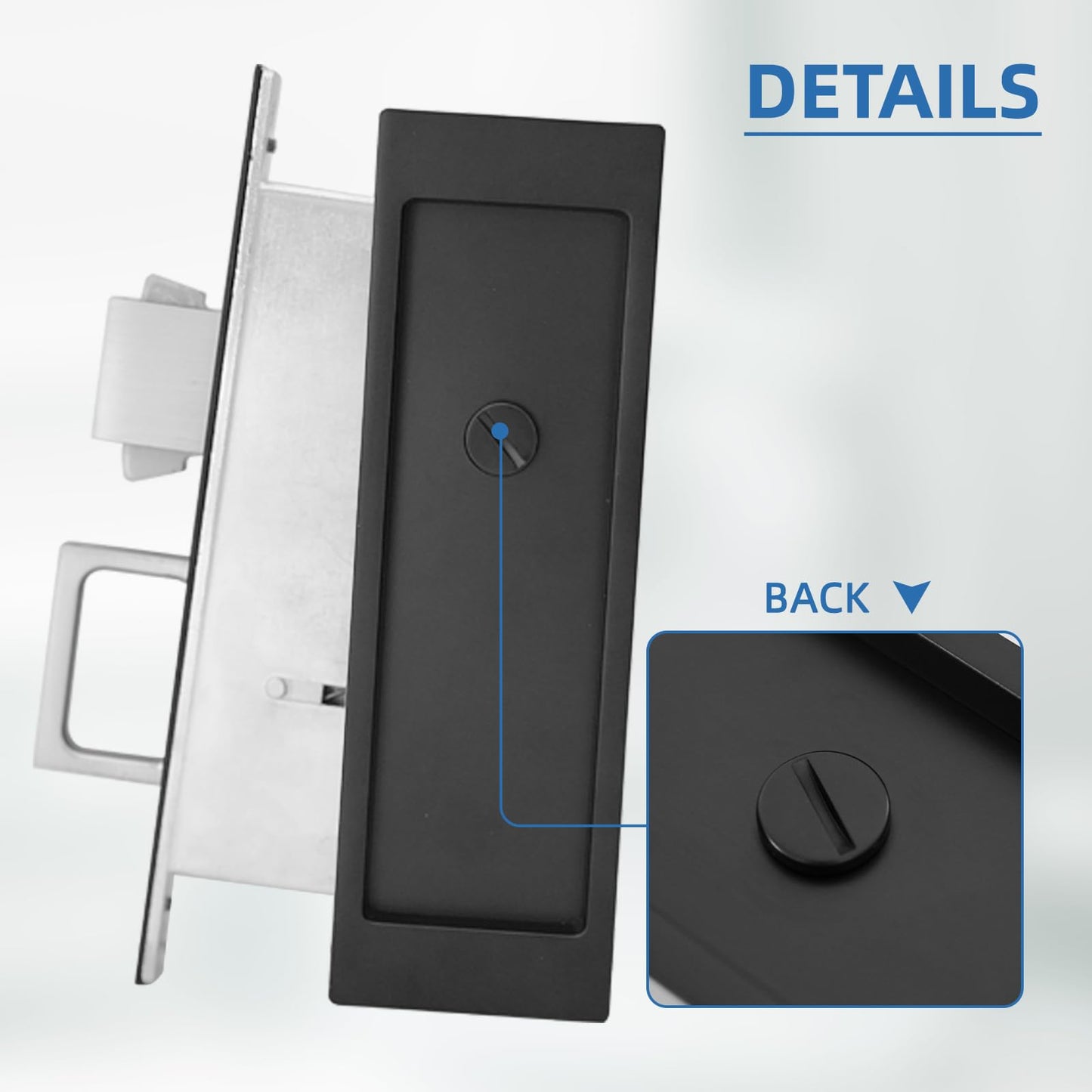 youthua Modern Pocket Door Hardware Set - Privacy Lock with Finger Flush Pulls & Soft Close, for Sliding Barn Doors, Pocket Doors, Bedroom (Black, Privacy Lock)