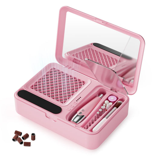 WOBSION Nail Tool Set, Nail Dust Collector & Electric Cordless Nail Drill 2-in-1, Portable Rechargeable Acrylic Gel Nail Removing and Polishing Manicure Tools for Beginners