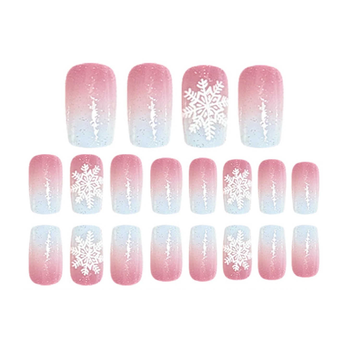 Christmas French Tip Press on Nails Square Medium Snowflake Fake Nails Winter Nude Pink Gradient Glitter False Nail Full Cover Reusable Acrylic Nails Christmas Glue on Manicure for Women 24Pcs