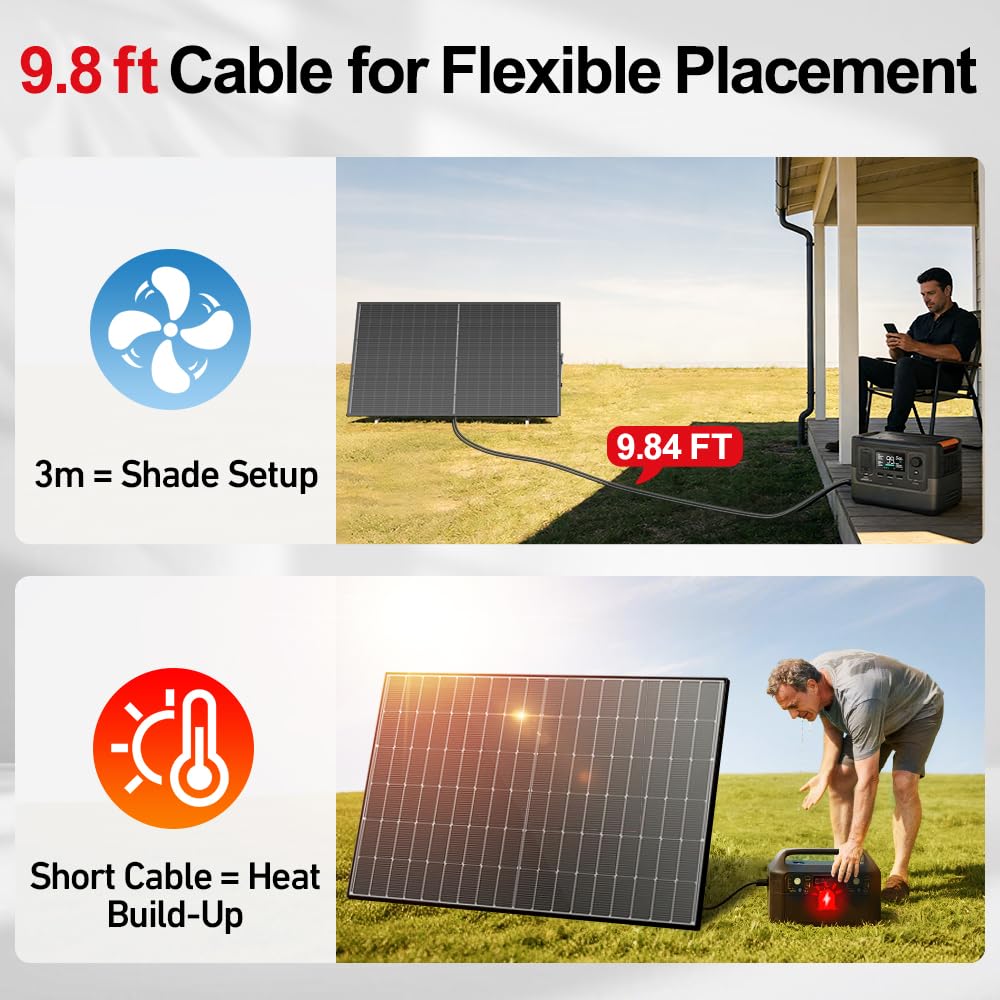 DOKIO 400W 31V Mono Solar Panel - Works for 12V/24V Systems, Equipped with 9.84ft MC4 Wiring, Perfect for Gardens, Courtyards, Greenhouses, Sheds, Terraces & Off-Grid Battery Charging