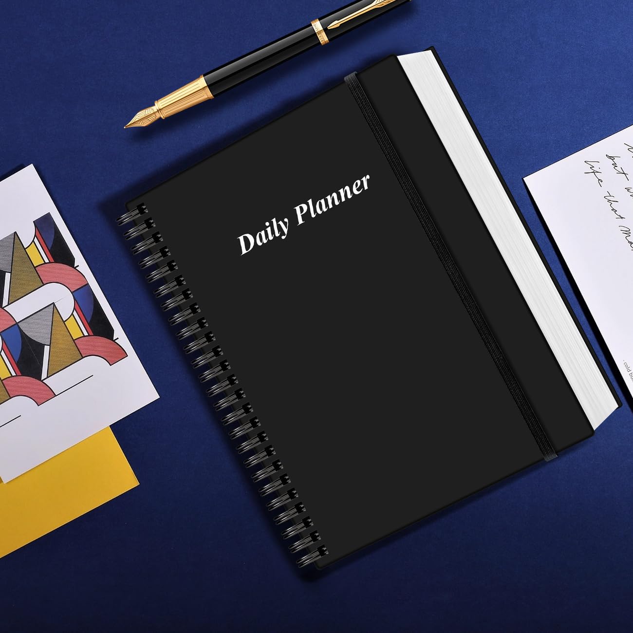 Daily Planner Undated - A4 To Do List Notebook Hourly Schedules, Spiral Appointment Planner for Women and Men,PVC Hardcover, Inner Pocket, Elastic Closure, 8.5" x 11", Black