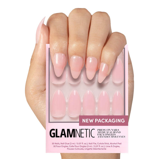 Glamnetic Press On Nails - Cloud 9 | Jelly UV Finish Medium Pointed Almond Shape Fake Nails, Salon Quality in 15 Sizes, Semi-Transparent - 30 Nail Kit with Glue