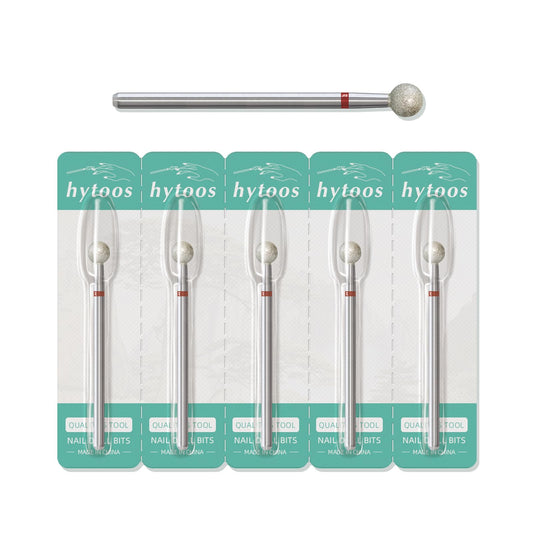 HYTOOS 5mm Ball Cuticle Clean Nail Drill Bits 5Pcs/Set Russian Diamond Nail Bit Professional Safety Under Nail Cleaner Burr for Cuticle Dead Skin, Electric Nails Drill Accessories, Fine