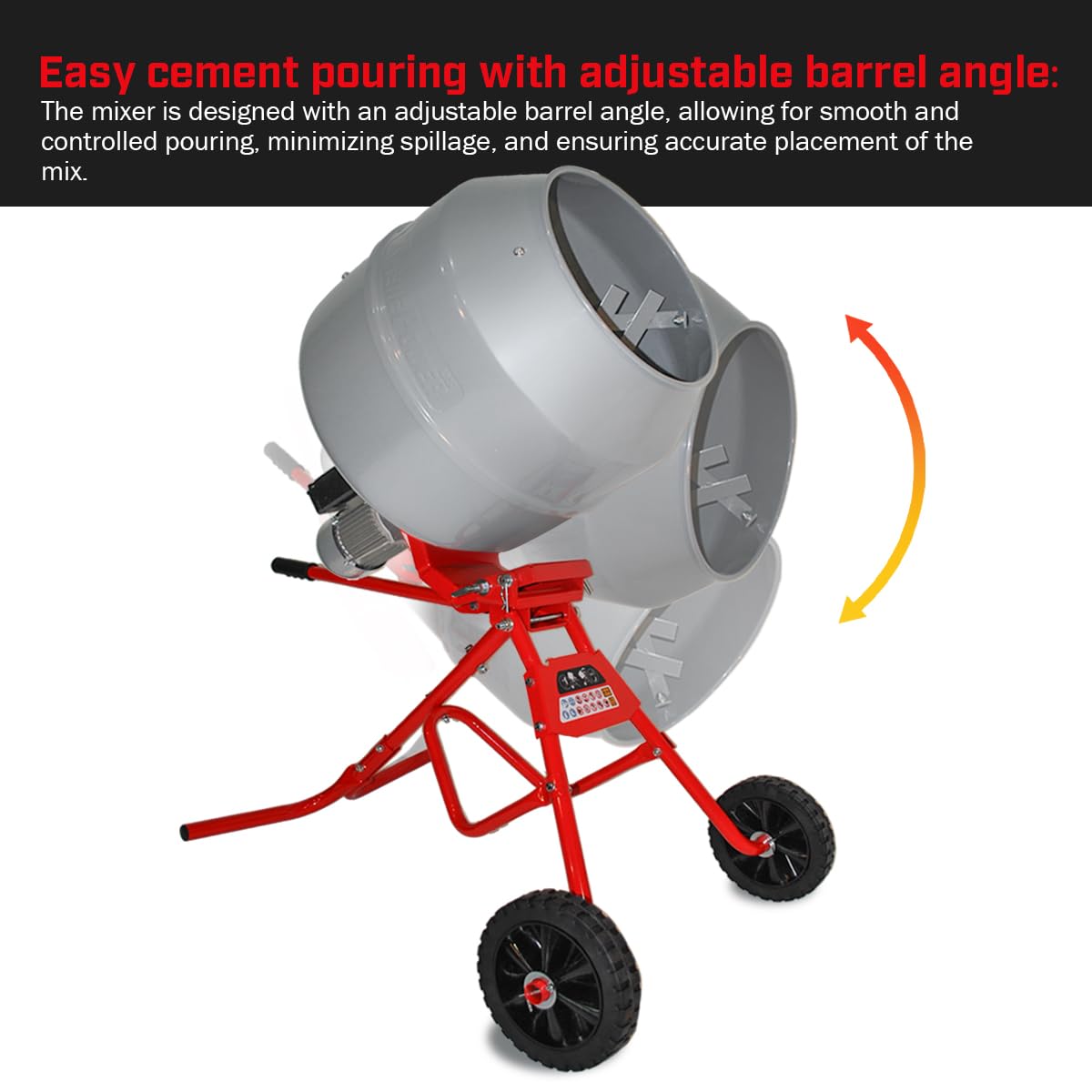 XtremepowerUS 4.6 cu. ft. Cement Mixer Portable Mixing Cement Mixer Drive Gearbox 560W Portable Electric Concrete Mortar Barrow Machine