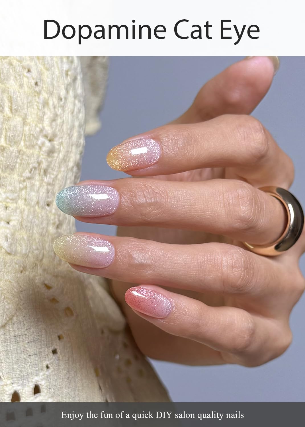AutyaMee Semi Cured Gel Nail Strips (Dopamine Cat Eye), 20 Pcs Gel Nail Wraps, Stickers, Salon Quality, Works with Any UV Lamps