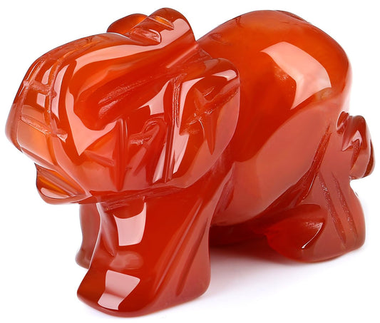 QINJIEJIE Red Carnelian Crystals Elephant Decor Cute Desk Stones Polished Figurine Natural Gemstones Luck Decoration Home Room Office Pocket Hippie Statue Meditation Spiritual Women