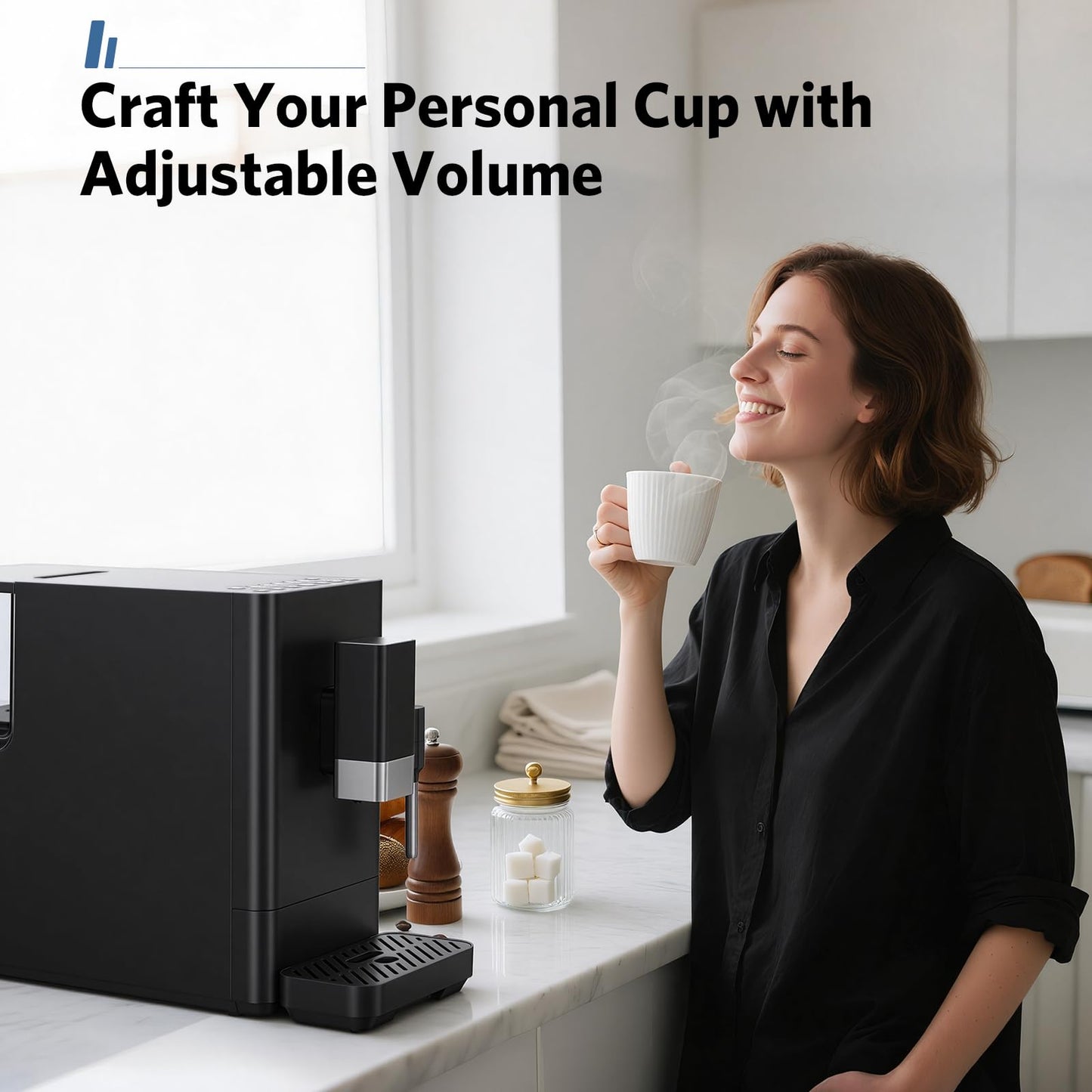 Electactic Automatic Espresso Machine with Grinder, 20 Bar Coffee Maker with Milk Frother, Adjustable Grinding Coffee Machine for Cappuccino & Latte, Touch Control & Auto Self-Cleaning