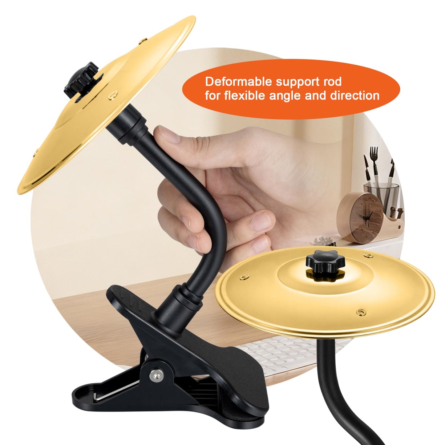 Xinghuifu Clip-On Desktop Cymbal – Gold-Tone Desktop Percussion Gadget for Instant Stress Relief, Easy to Install, Fits Any Desk Edge Securely – A Fun Gift for Work or Study Breaks