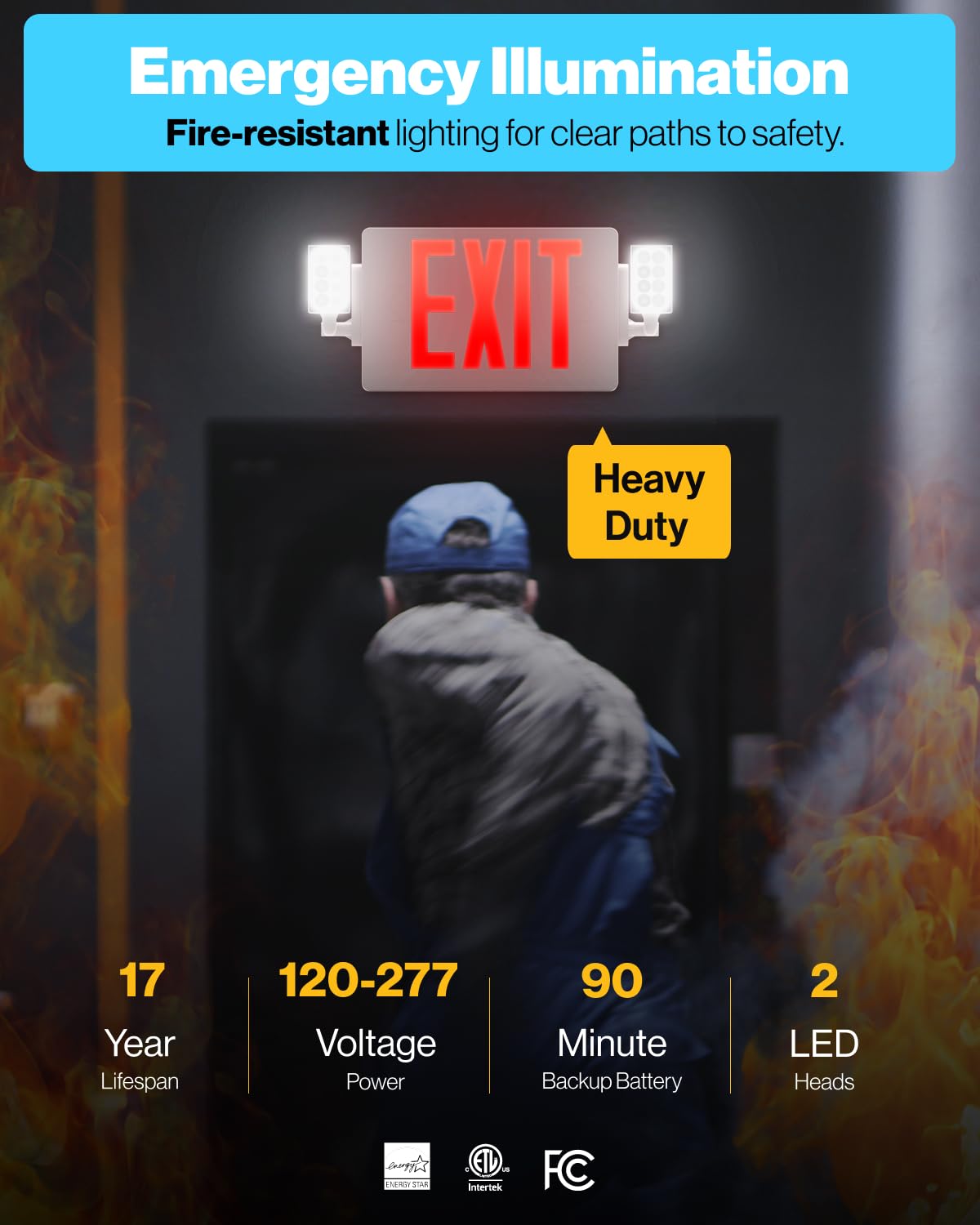 Sunco Exit Signs With Emergency Lights, Two Adjustable LED Lights With Backup Battery, Red, 94V-0 Fire Resistant, 120-277V, Wall Or Ceiling Mount, Commercial Grade UL 2 Pack.