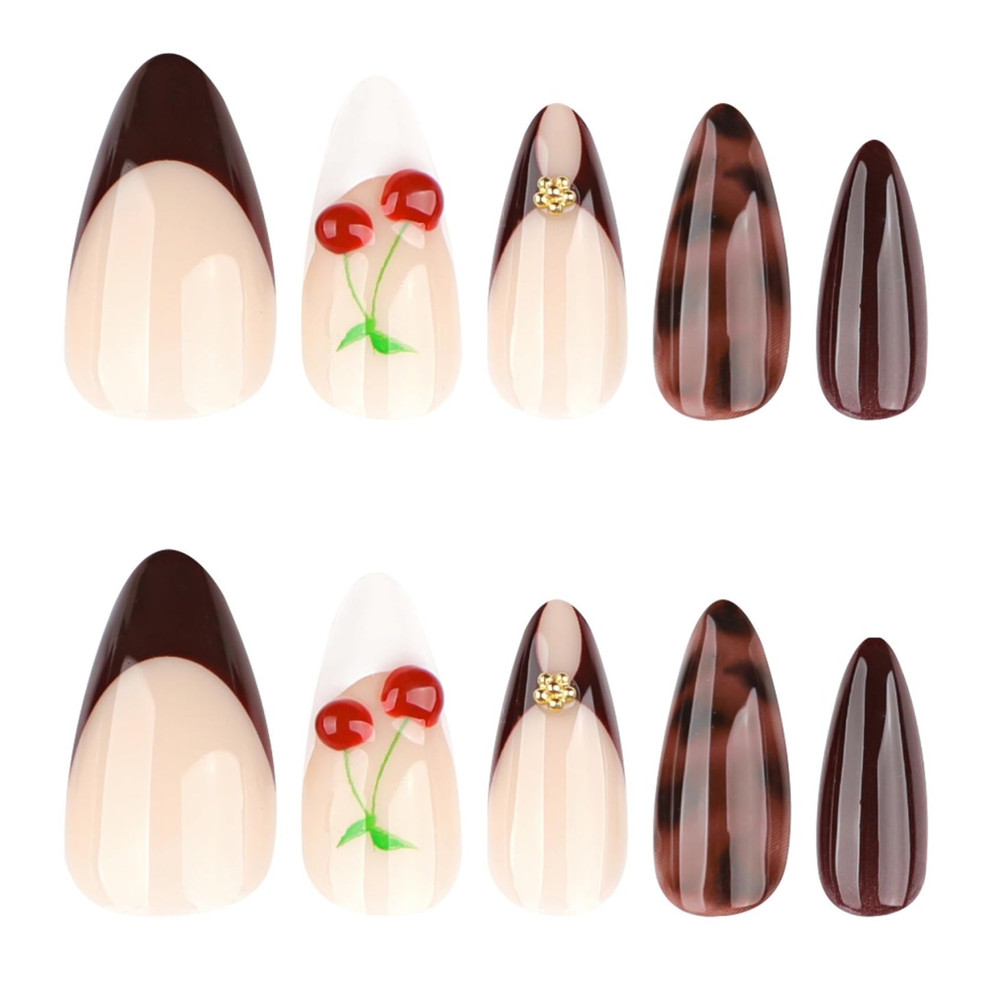 Medium Almond Press on Nails for Women,Cherry & Glitter Gradient,Fake Nails Artificial Stick on Nails Full Set