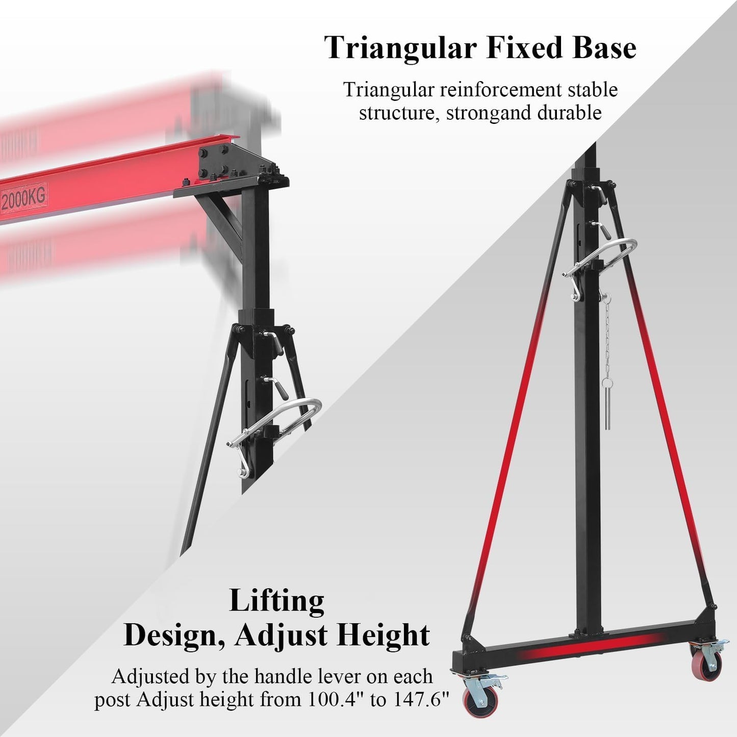2.5/2/1T Adjustable Gantry Crane, 2200/4400/5500LBS Loading Capacity, Adjustable Height from 100.4 in to 147.6 in, Portable Shop Lift Hoist, for Factories, Construction Site, Warehouse, Car Repair
